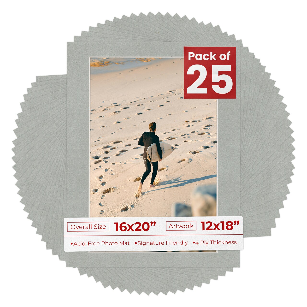 Light Grey Suede Mat Board for 16x20 Frames - Fits 12x18 Photos